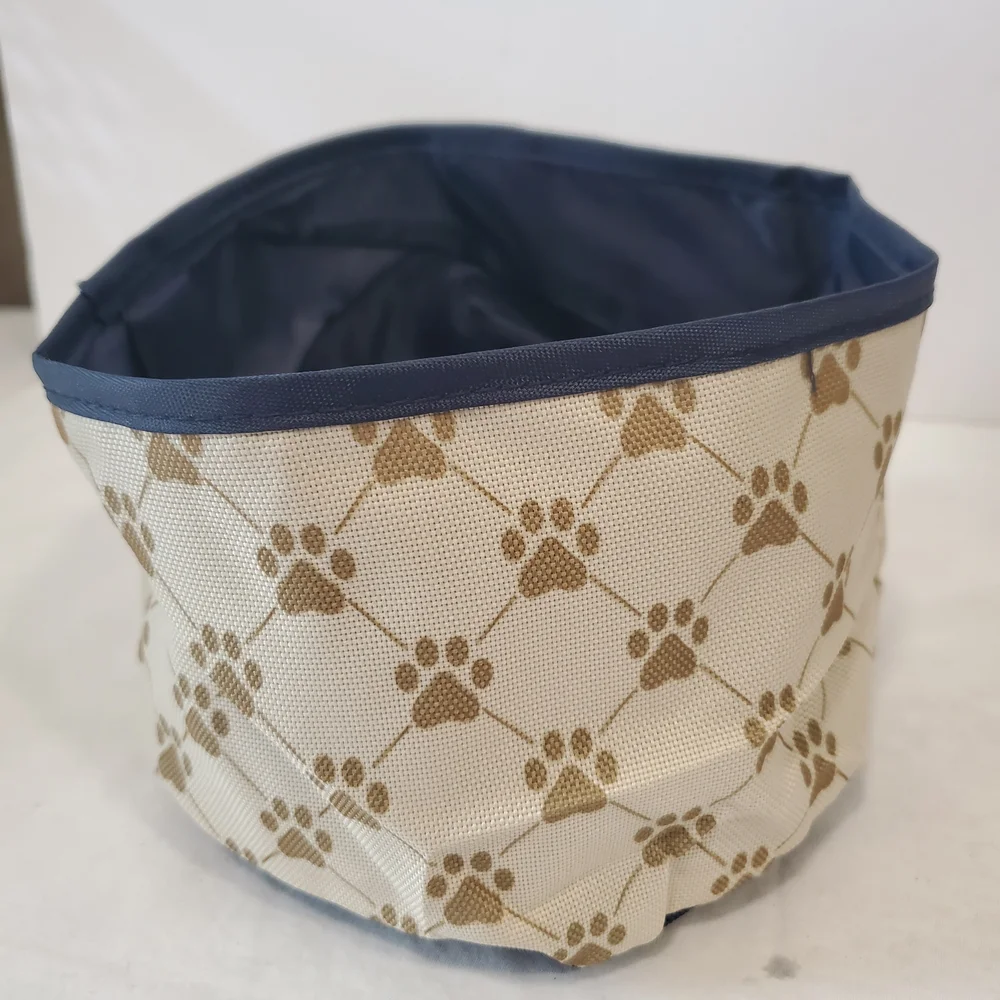 Canvas Travel Pet Bowl with Paw Print